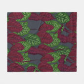 Couverture Polaire Motif Plante de Calathea - Bleu de minuit (Devant (Horizontal))