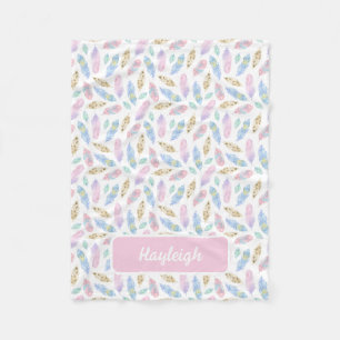 Couverture Polaire Motif Plumes Pastel Personnalisé