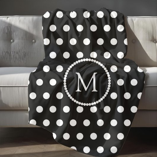 Couverture Polaire Motif Pois noir et blanc monogramme