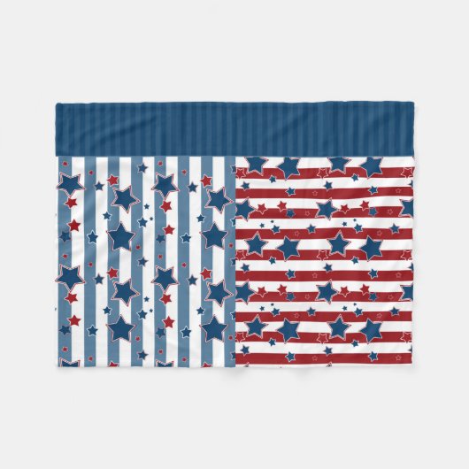 Couverture Polaire Motif rayé étoile dans les tons rouge et bleu lanc (Devant (Horizontal))