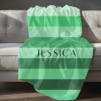 Couverture Polaire Motif rayé vert monochrome avec nom personnalisé