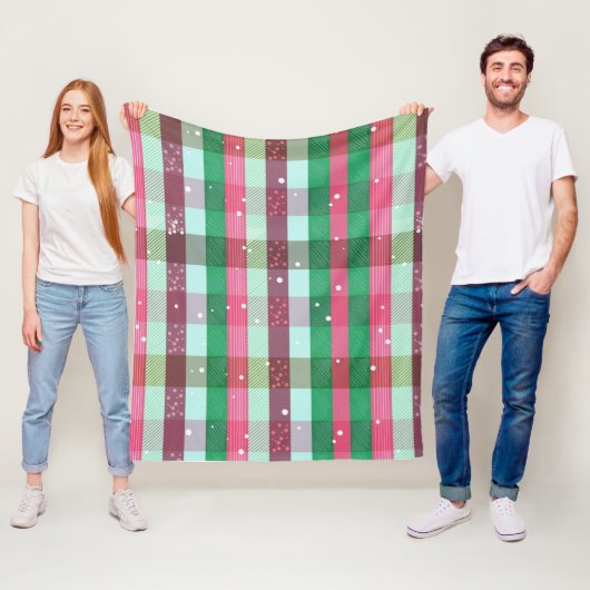 Couverture Polaire Motif rayures de Noël classique (En situation)