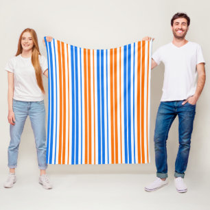 Couverture Polaire Motif rayures verticales orange bleu blanc