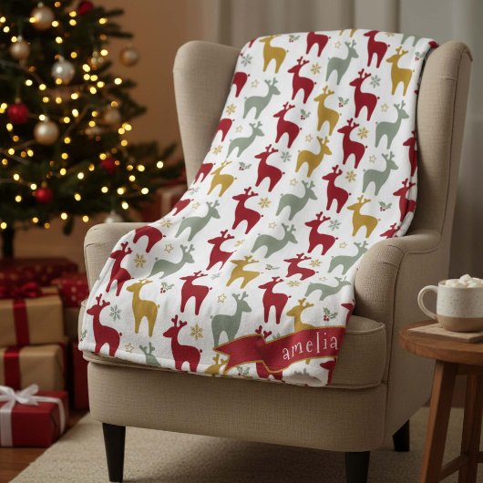 Couverture Polaire Motif Red Christmas Reindeer#12 ID1009