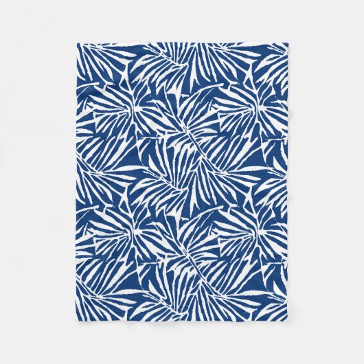 Couverture Polaire Motif Répétant de feuille tropicale blanche et ble (Devant)
