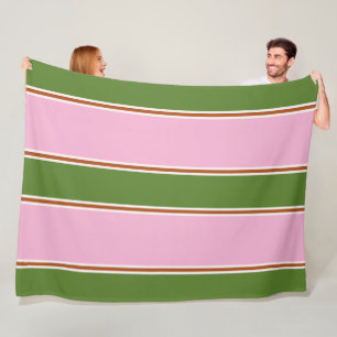 Couverture Polaire Motif rétro à rayures roses et vertes