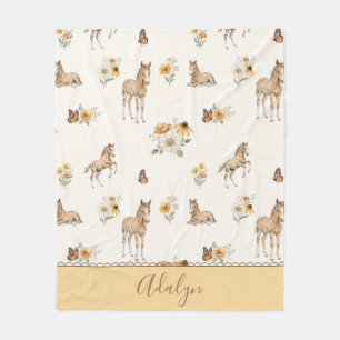 Couverture Polaire Motif rétro de cheval et de papillon à fleurs sauv