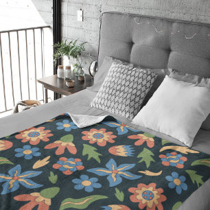 Couverture Polaire Motif Rétro Fleurs Groovy