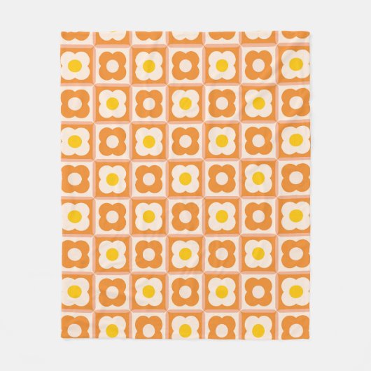 Couverture Polaire Motif rétro Floral Checker Jaune, orange (Devant)