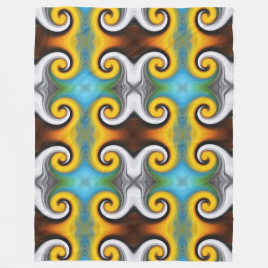 Couverture Polaire Motif rétro tendance en jaune, bleu, marron, blanc (Devant)