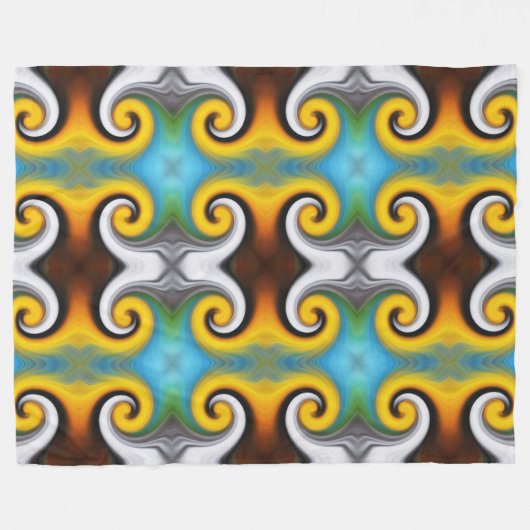 Couverture Polaire Motif rétro tendance en jaune, bleu, marron, blanc (Devant (Horizontal))