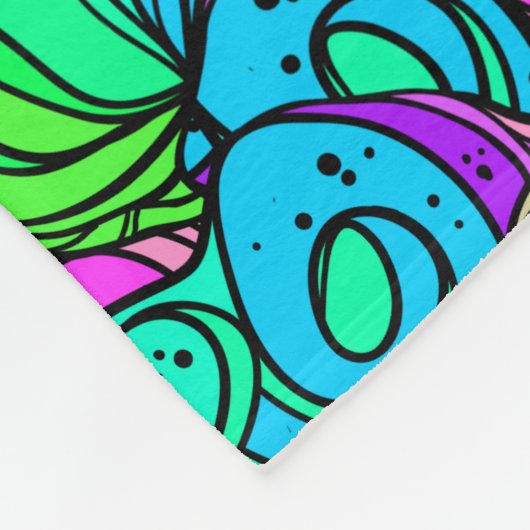 Couverture Polaire Motif rétrograde psychédélique bleu vert Turquoise (Coin)