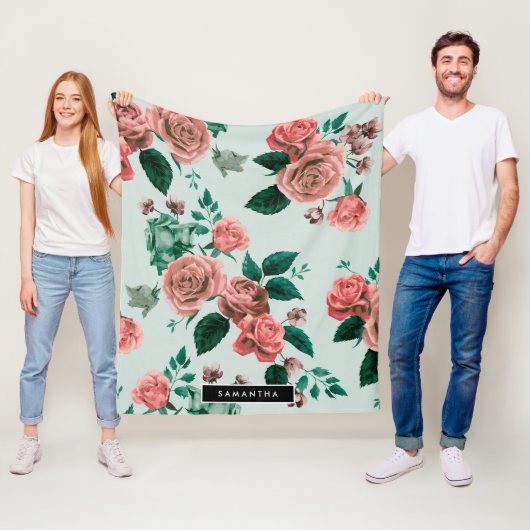 Couverture Polaire Motif rose (En situation)