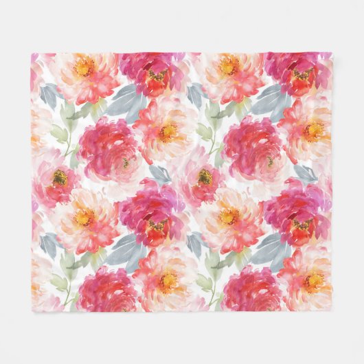 Couverture Polaire Motif rose Aquarelle Peony (Devant (Horizontal))