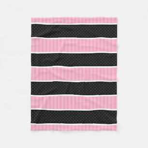 Couverture Polaire Motif rose et noir de rayures de point de polka