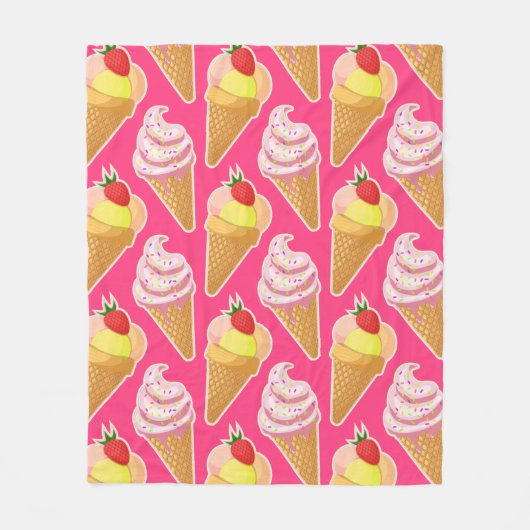 Couverture Polaire Motif rose Kawaii avec crème glacée aux fraises (Devant)