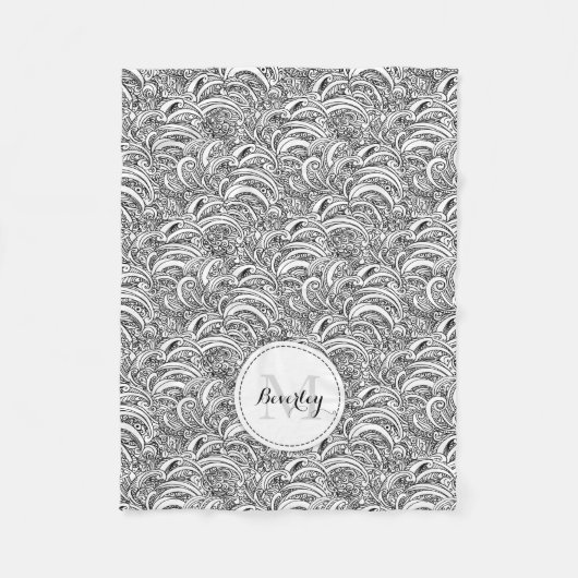 Couverture Polaire Motif rose Paisley noir blanc nom coussin (Devant)