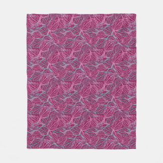 Couverture Polaire Motif rouge de feuilles stylisées rose et turquois