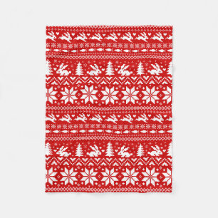 Couverture Polaire Motif rouge de vacances de lapins mignons