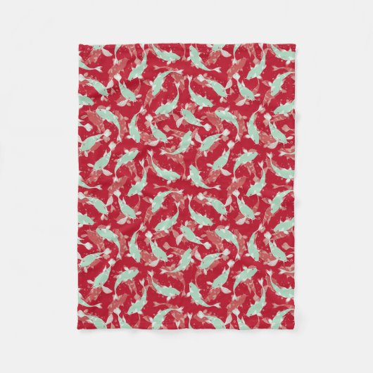 Couverture Polaire Motif rouge et vert - Koi Fish (Devant)