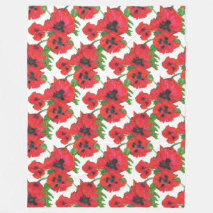Couverture Polaire Motif rouge lumineux de pavots orientaux sur le