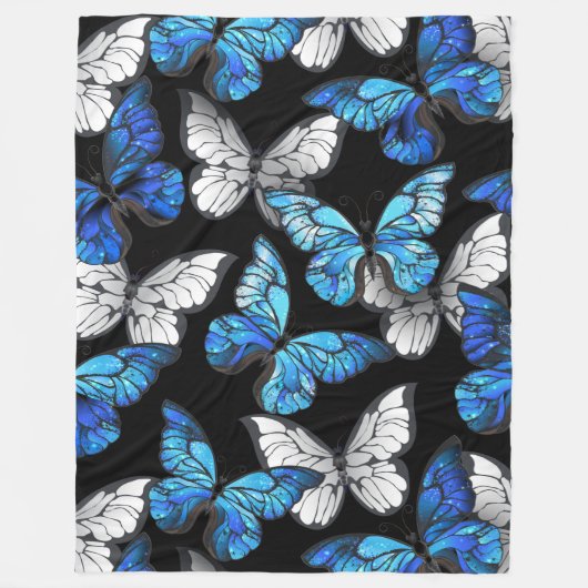 Couverture Polaire Motif sans couleur foncée avec papillons bleus Mor (Devant)