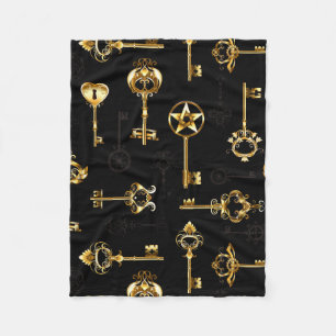 Couverture Polaire Motif sans couture avec des clés dorées