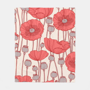 Couverture Polaire Motif sans couture avec des pavots.