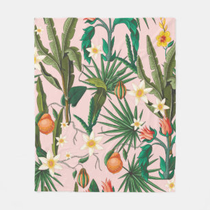 Couverture Polaire Motif sans couture avec feuilles tropicales, fleur