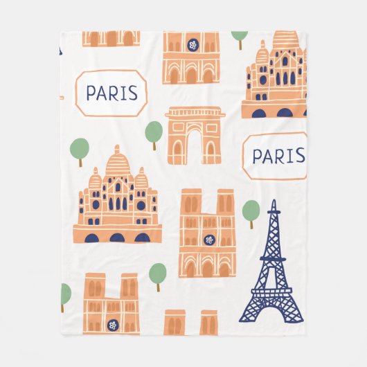 Couverture Polaire Motif sans couture avec les monuments parisiens (Devant)