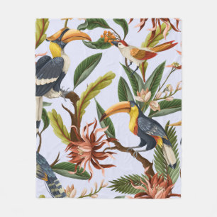 Couverture Polaire Motif sans couture avec oiseaux et feuilles tropic