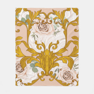 Couverture Polaire Motif sans couture avec roses et doré baroque