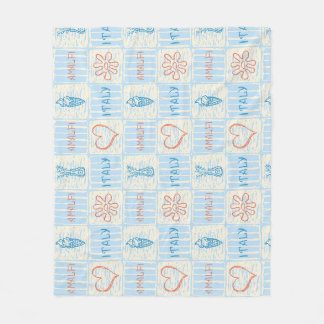 Couverture Polaire motif sans couture bleu et terracotta de style ama