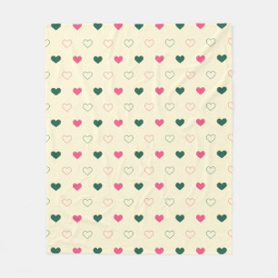 Couverture Polaire Motif sans couture - Cœurs roses et verts sur crèm