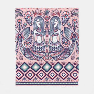 Couverture Polaire motif sans soudure avec sirènes et éléments folklo