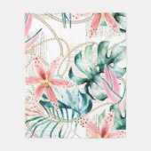 Couverture Polaire Motif sans soudure tropicale avec feuilles d'orchi (Devant)