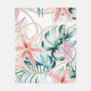 Couverture Polaire Motif sans soudure tropicale avec feuilles d'orchi