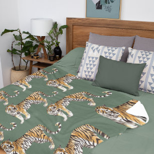 Couverture Polaire Motif sauvage des tigres d'aquarelle tropicale mod