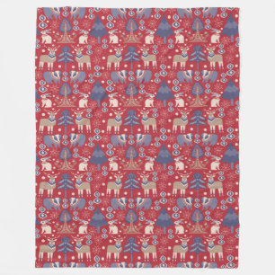 Couverture Polaire Motif scandinave nordique bronzage de rouge bleu