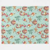 Couverture Polaire Motif Seahorse et Seashell Turquoise (Devant (Horizontal))