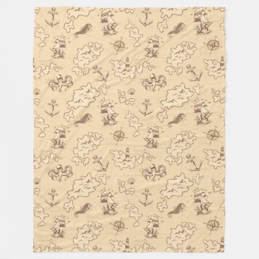 Couverture Polaire Motif sépia à thème nautique (Devant)