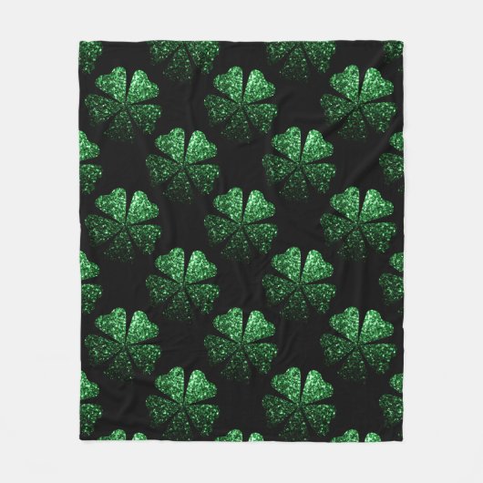 Couverture Polaire Motif Shamrock brillant vert foncé sur noir (Devant)