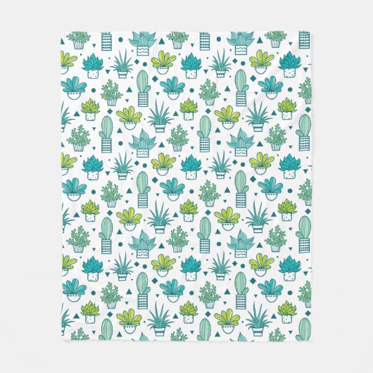 Couverture Polaire Motif succulent d'aquarelle verte et bleue (Devant)