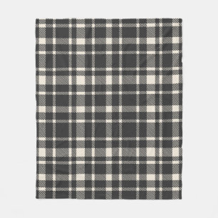Couverture Polaire Motif Tartan Plaid Classique - noir et blanc cassé
