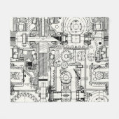 Couverture Polaire Motif technique sans couture avec engrenages vers (Devant (Horizontal))