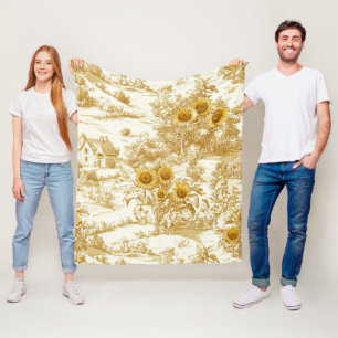 Couverture Polaire Motif Toile Tournesol Ferme Couleur Or Chaud