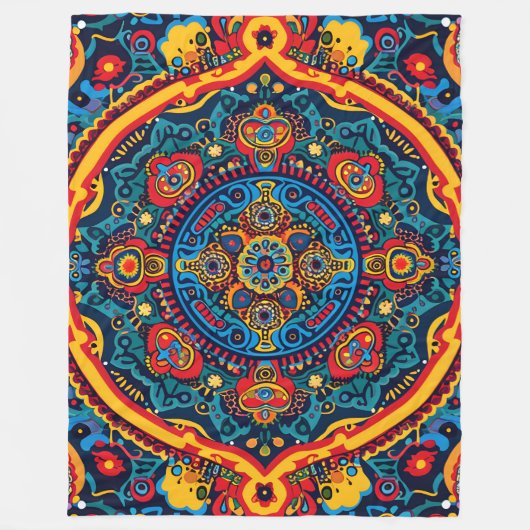 Couverture Polaire Motif tribal Abstrait et dynamique de Huichol (Devant)