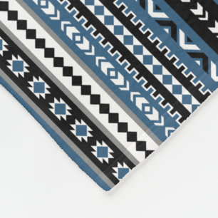 Couverture Polaire Motif tribal aztèque/noir bleu de blanc gris