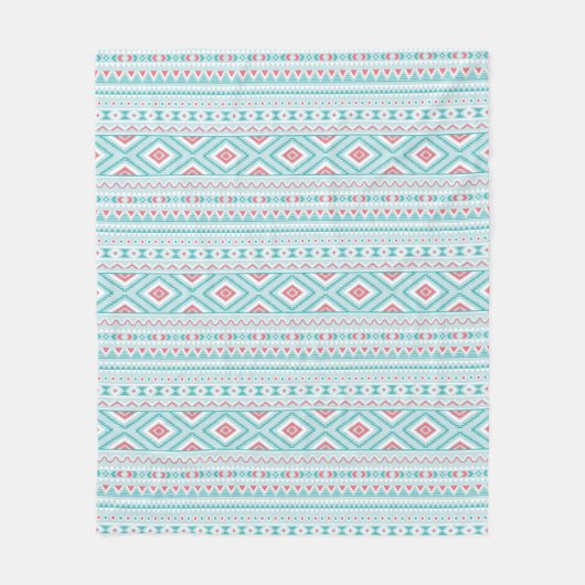 Couverture Polaire Motif tribal aztèque turquoise et rose (Devant)