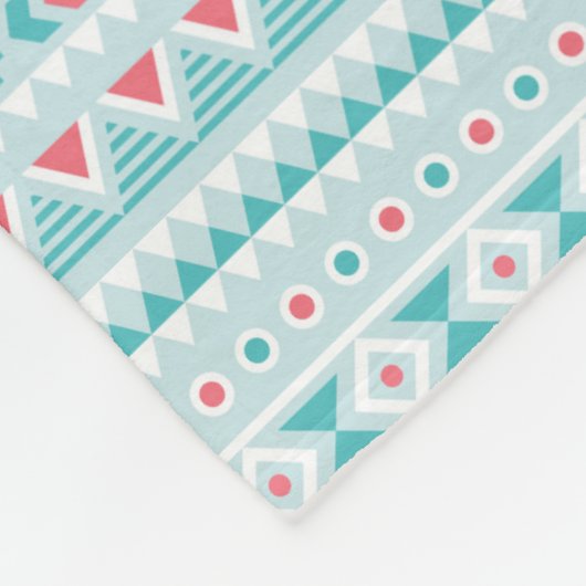 Couverture Polaire Motif tribal aztèque turquoise et rose (Coin)